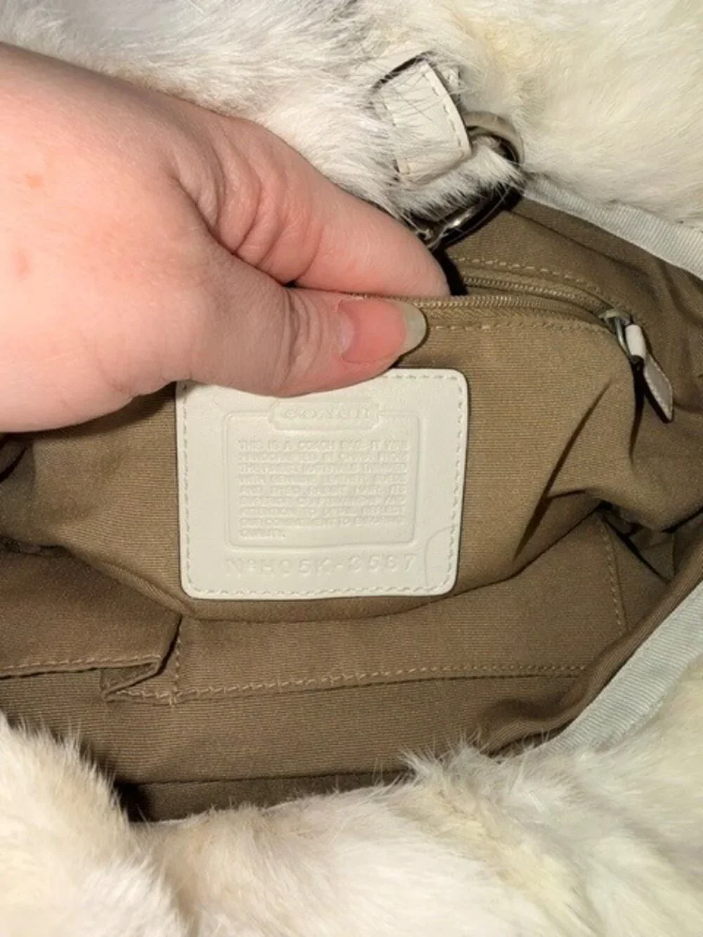 🤍 Authentic Coach White Satin & Faux Fur Hobo Bag